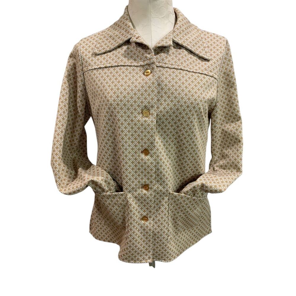 1970s Womens Polyester Button Up Jacket Shirt Pockets Handmade Medium